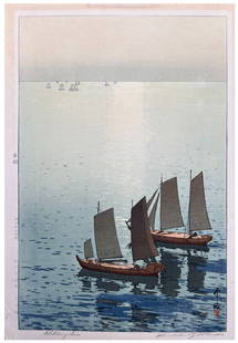 Japanese Woodblock Print Hiroshi Yoshida: Japanese Woodblock Print by Hiroshi Yoshida Glittering Sea