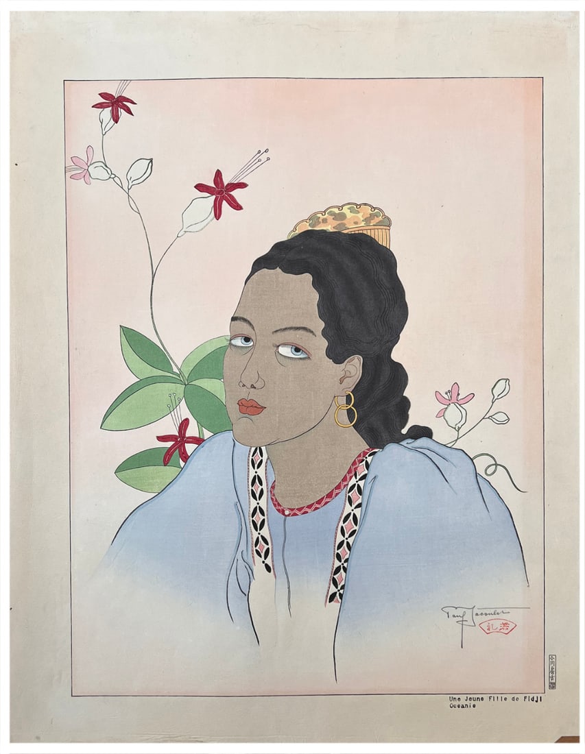Japanese woodblock Print Paul Jacoulet: Japanese woodblock Print by Paul Jacoulet Une Jeune Fille de Fidji