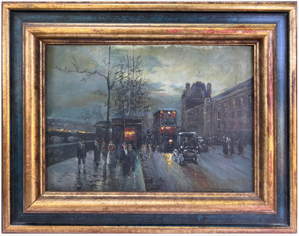 Oil Painting Edouard Cortes: Oil Painting after Edouard Cortes Quai de Seine in Paris
