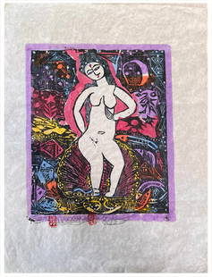 Japanese woodblock Print Shiko Munakata: Japanese woodblock Print by Shiko Munakata Bitan no Saku (April)