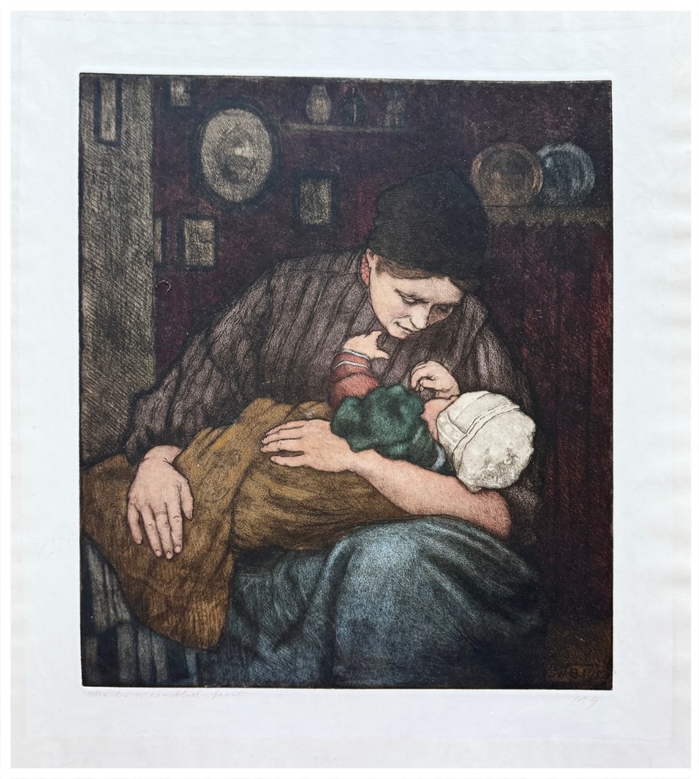 Japanese woodblock Print Charles Bartlett: Japanese woodblock Print by Charles Bartlett Motherhood Holland