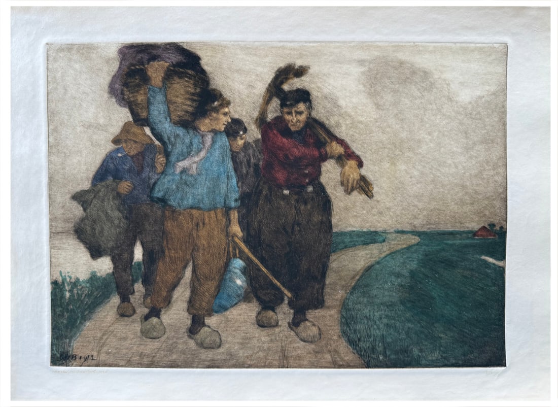 Japanese woodblock Print Charles Bartlett: Japanese woodblock Print by Charles Bartlett Returning from Work Holland