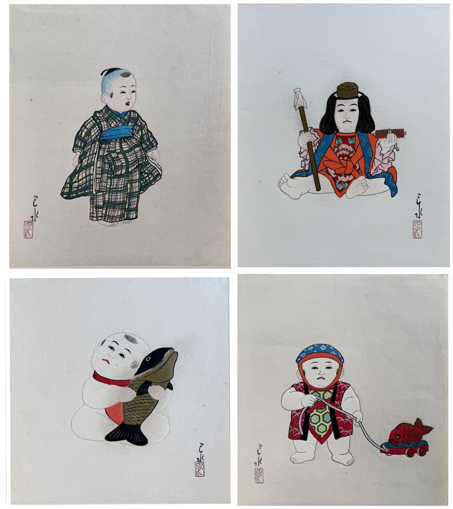 Japanese woodblock Print Kawase Hasui: Japanese woodblock Print by Kawase Hasui Set of 4 Doll Prints