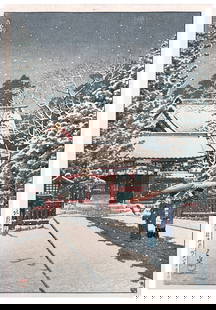 Japanese woodblock Print Kawase Hasui: Japanese woodblock Print by Kawase Hasui Snow at Hie Shrine