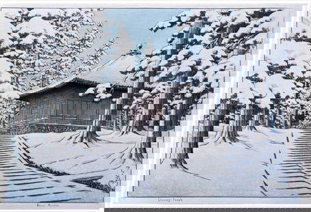 Japanese woodblock Print Kawase Hasui: Japanese woodblock Print by Kawase Hasui Chusonji Temple 1st Edition