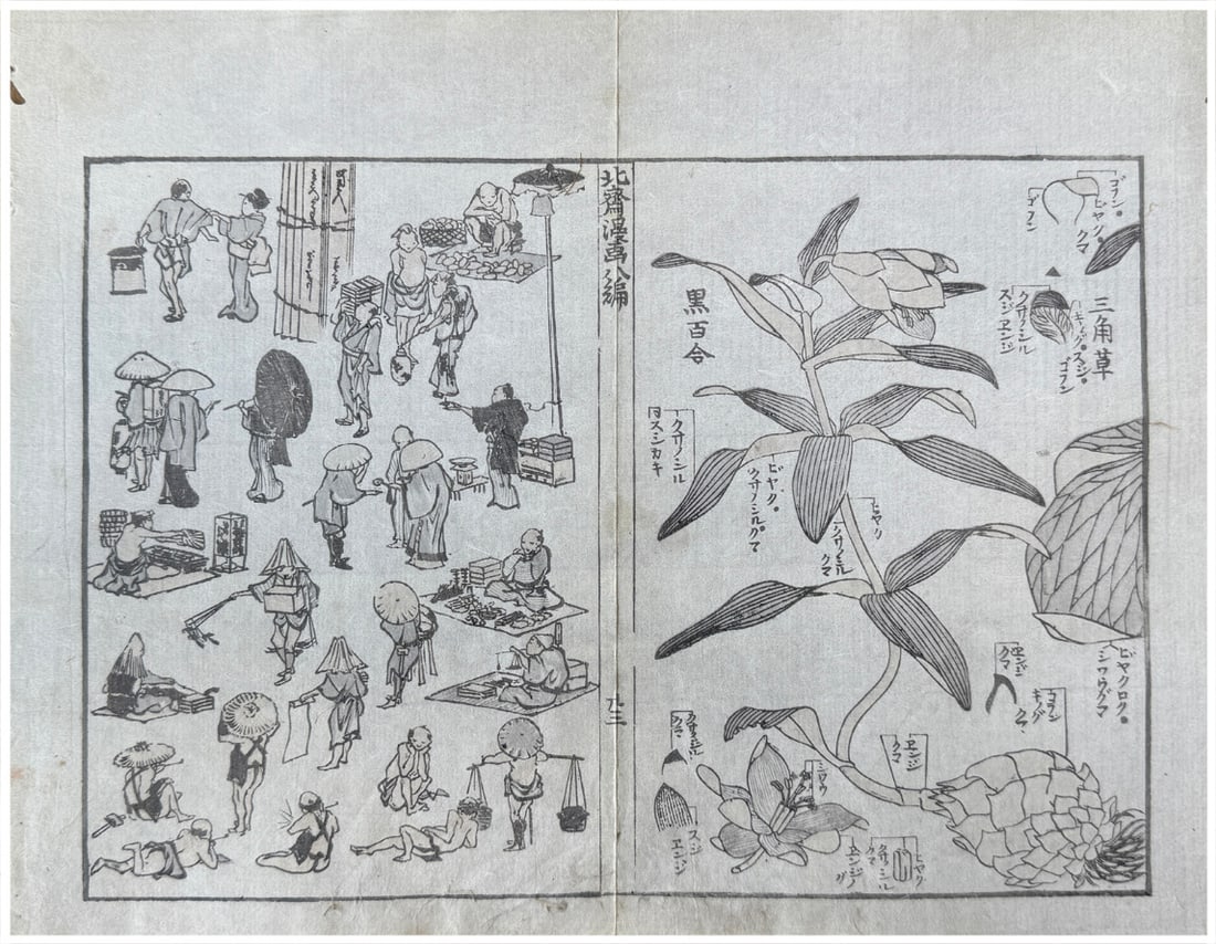 Japanese woodblock Print Katsushika Hokusai: Japanese Woodblock Print by Katsushika Hokusai 2 Prints from Manga # 8
