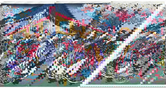 Japanese woodblock Print Toyohara Chikanobu: Japanese woodblock Print by Toyohara Chikanobu Beauties of the Yoshiwara