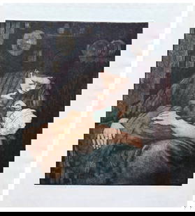 Japanese woodblock Print Charles Bartlett: Japanese woodblock Print by Charles Bartlett Motherhood