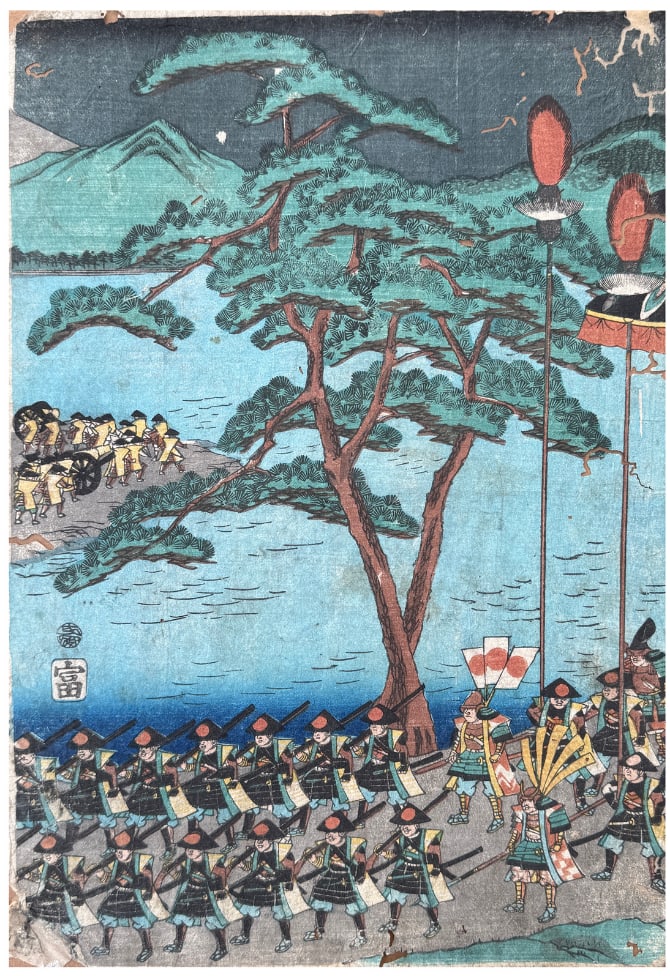 Japanese woodblock Print Utagawa Sadahide: Japanese woodblock Print by Utagawa Sadahide Samourai and warriors
