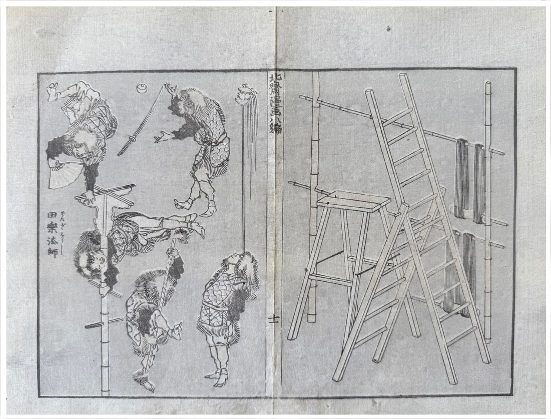 Japanese woodblock Print Katsushika Hokusai: Japanese Woodblock Print by Katsushika Hokusai 2 Prints from Manga # 8