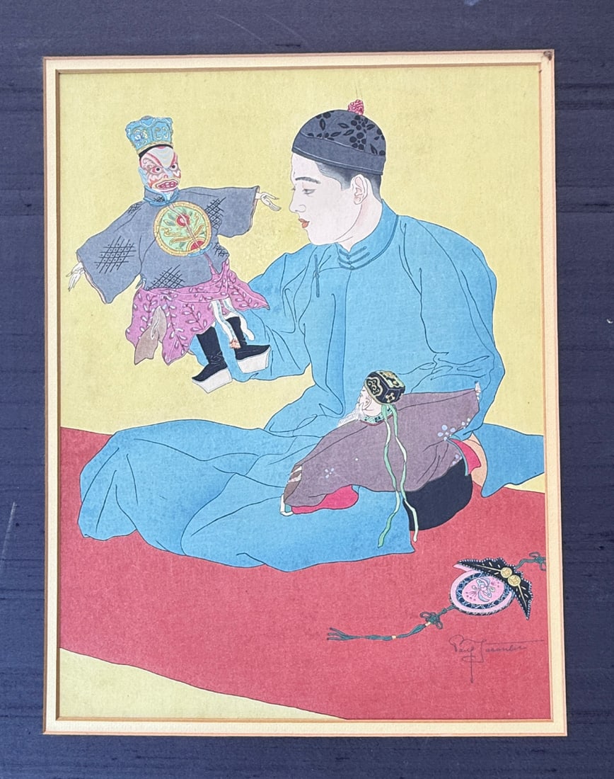 Japanese woodblock Print Paul Jacoulet: Japanese woodblock Print by Paul Jacoulet Marionettes Chinoises