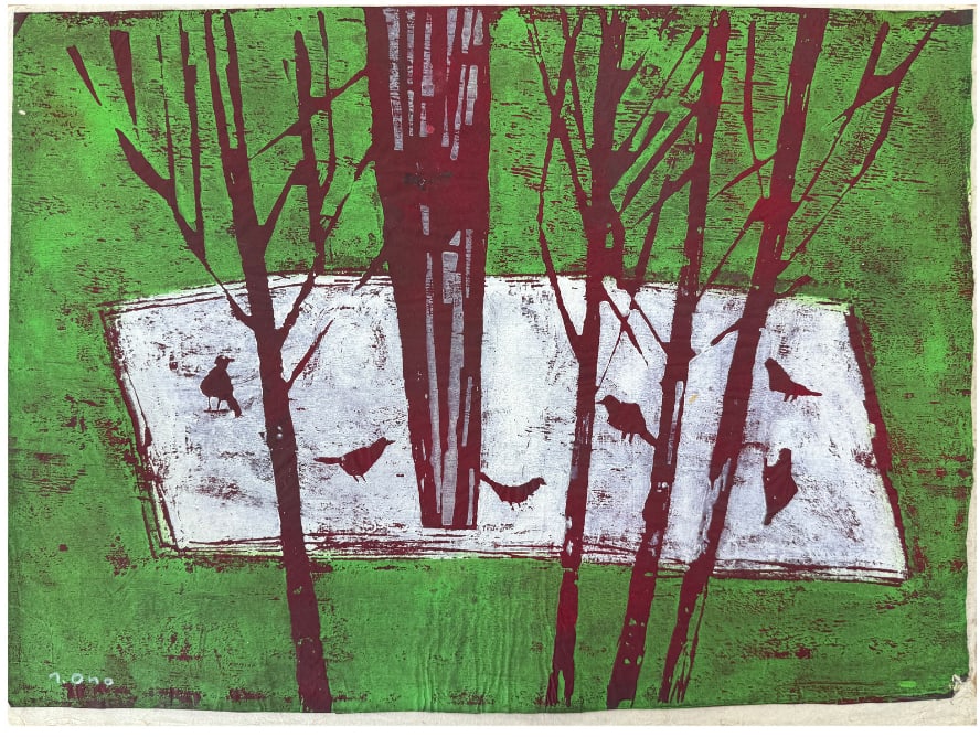 Japanese woodblock Print Tadashige Ono: Japanese woodblock Print by Tadashige Ono Birds