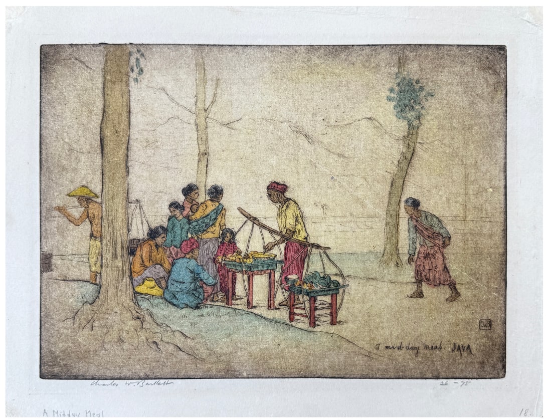 Japanese woodblock Print Charles Bartlett: Japanese woodblock Print by Charles Bartlett A Mid Day Meal Java