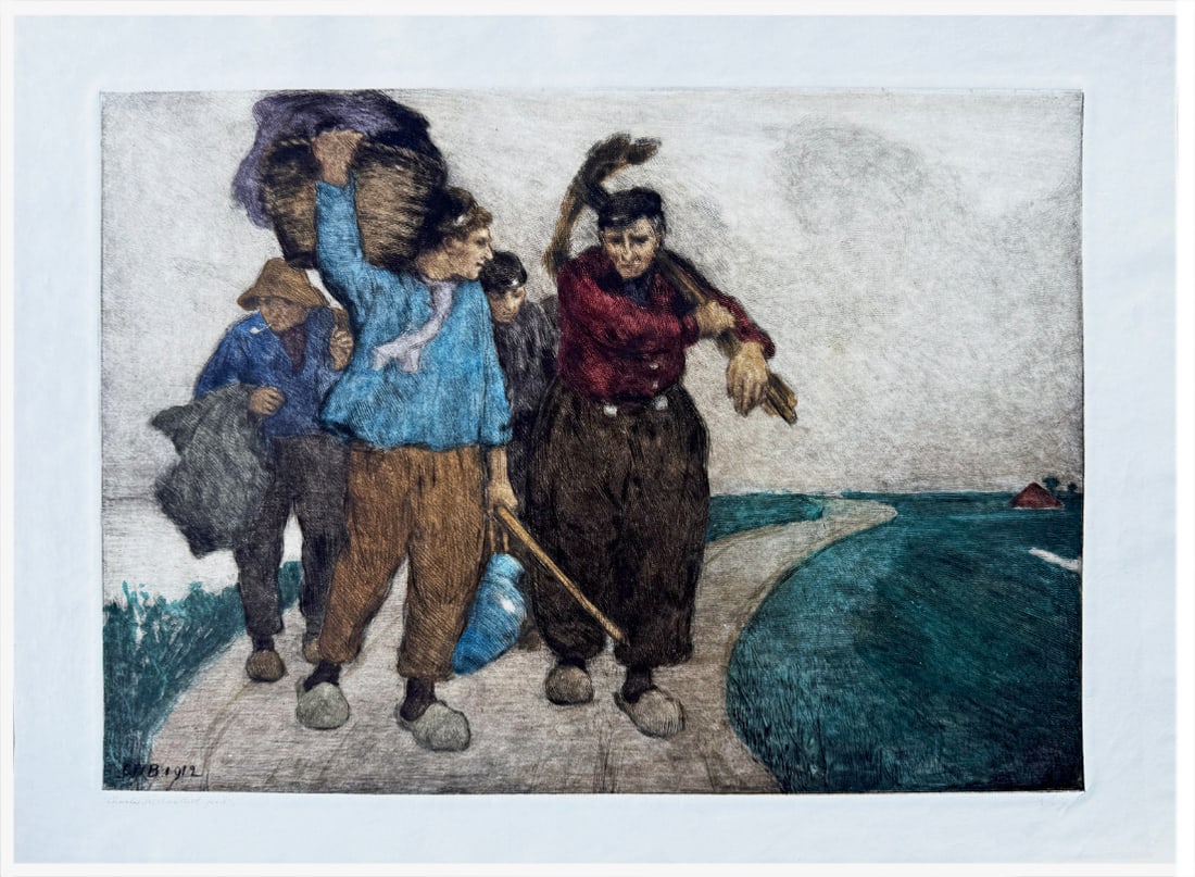 Japanese woodblock Print Charles Bartlett: Japanese woodblock Print by Charles Bartlett Returning from Work Holland