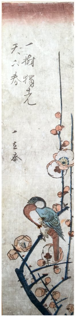 Japanese Woodblock Print Ando Hiroshige: Japanese Woodblock Print by Ando Hiroshige Bird on Plum Branch