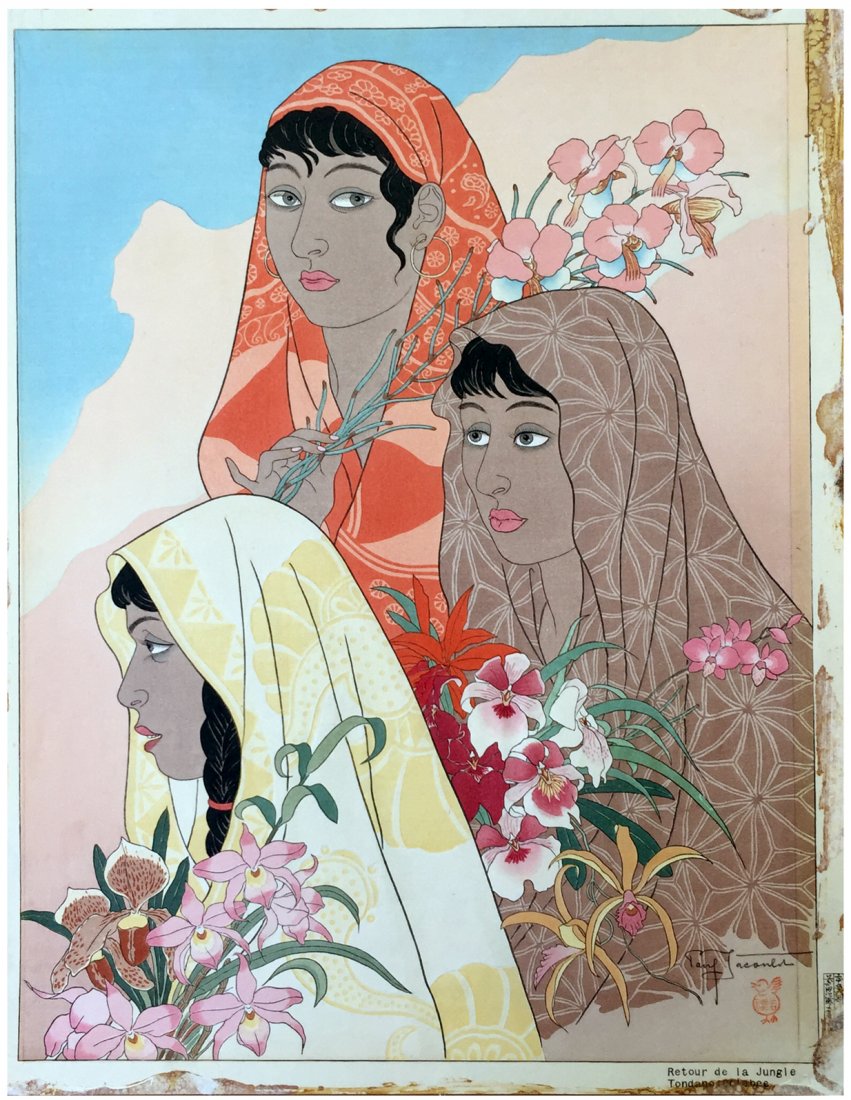 Japanese Woodblock Print Paul Jacoulet: Japanese Woodblock Print by Paul Jacoulet Retour de la Jungle