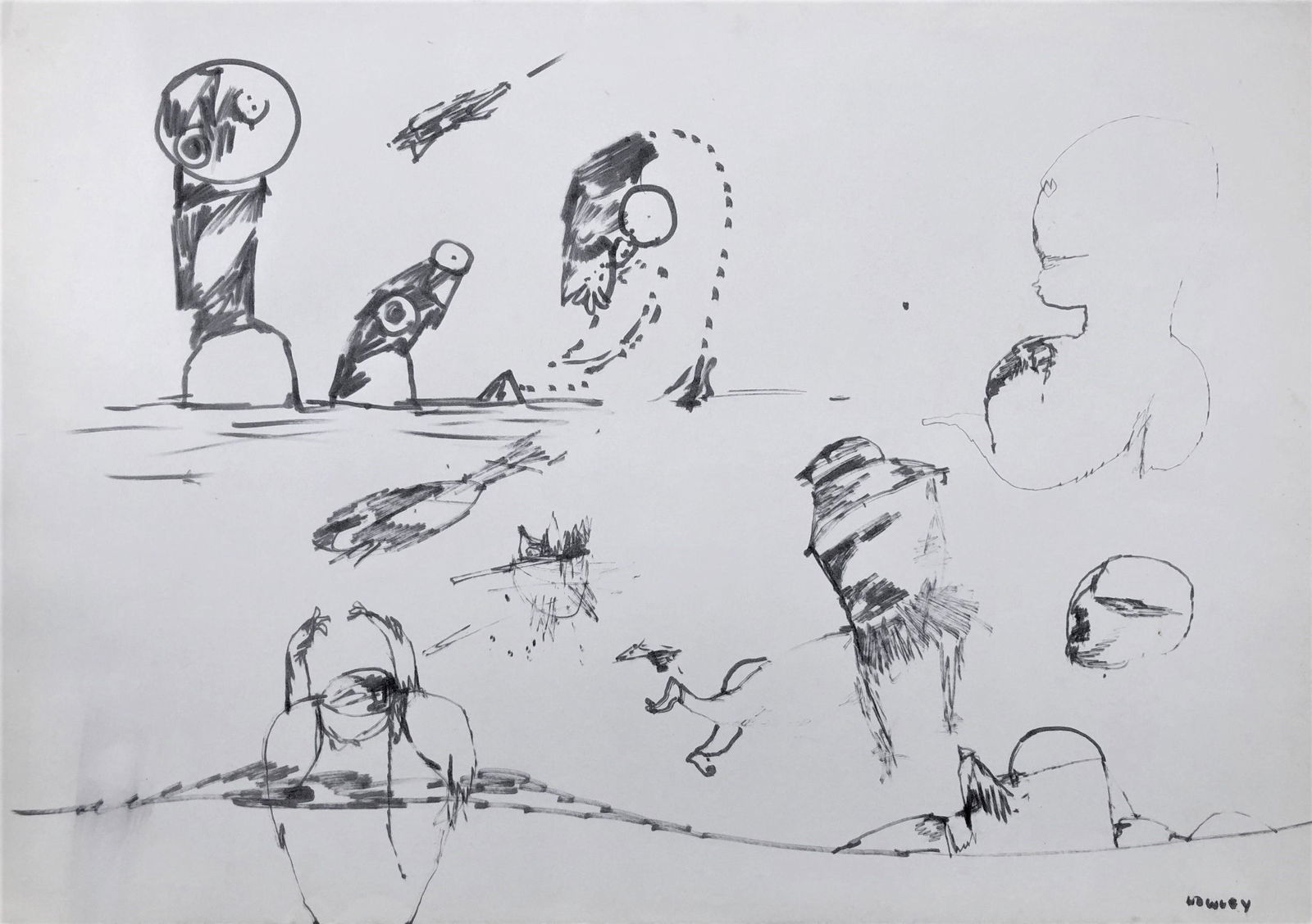 john howley ( born 1931): Untitled, marker pen on paper, 69x49 cm, signed, 1970s