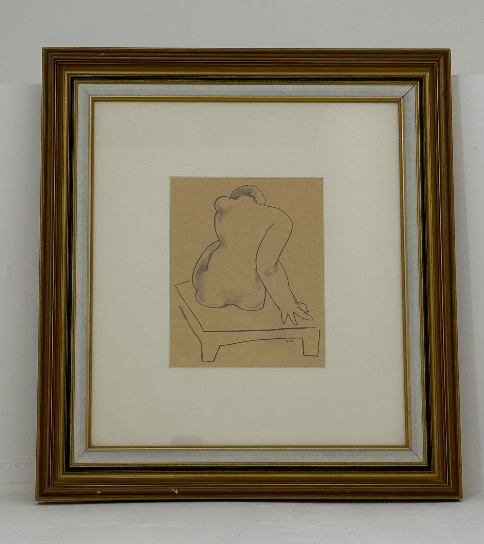 Shalom Saba: Female Model, Cubist-style drawing, pencil on paper, 23 × 19 cm, signed. A characteristic and high-quality work. Framed.Shalom Saba (1897–1975) was an Israeli artist born in Lithuania, active in Ge