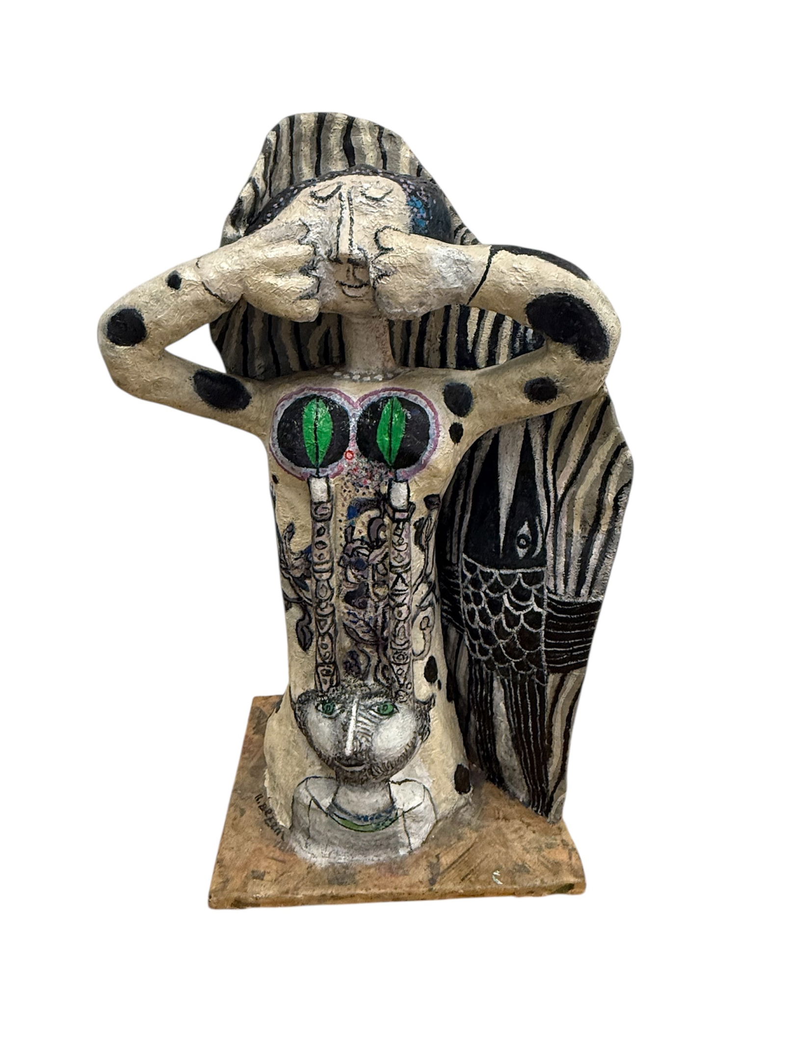 Naftali Bezem: The Blessing Woman, oil on fiberglass, 122 × 50 cm. Large-scale sculpture, signed. The subject matter is distinctly characteristic and clearly identifiable within the artist’s oeuvre; at the same t