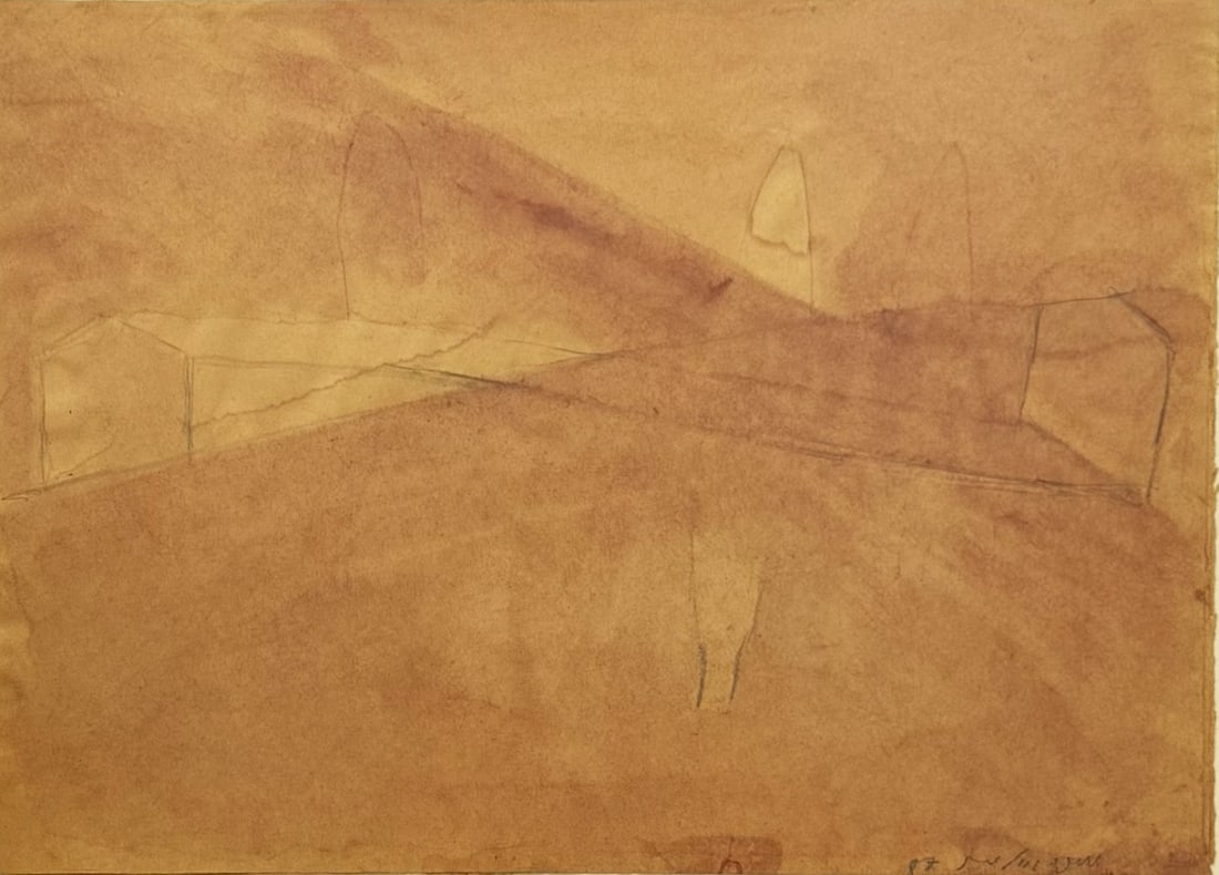 Micha Ullman, Israeli art, "Well" Watercolor on Paper, Signed & Dated 1987 - 2