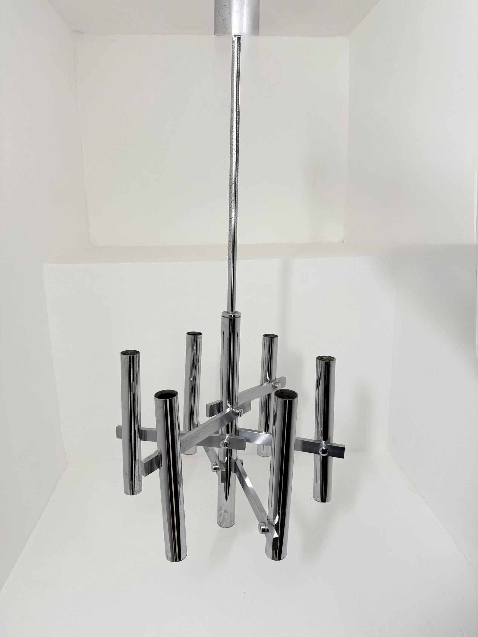 1970s Gaetano Sciolari Italian Chrome Chandelier (1 of 7)