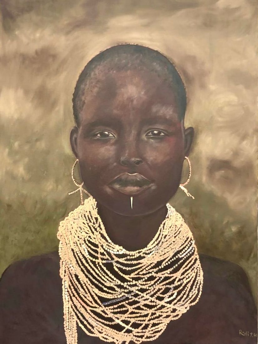 Ronit Hadadi, Israeli art, African Woman, oil on canvas, signed: Ronit Hadadi, African Woman, oil on canvas, 100x80 cm, signed. High-quality work. Her works do not appear on the secondary market, and it can be said that it is quite difficult to obtain her pieces. O