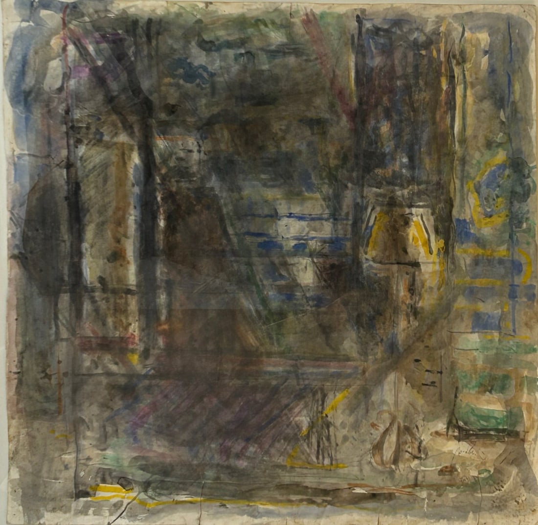 Yehezkel Streichman, Israeli - Jewish, Watercolor on Paper: Yehezkel Streichman Untitled, watercolor on paper mounted on cardboard, 80x80 cm, signed. Lithuanian-born Israeli, one of the most prominent abstract artists in Israeli painting and a leader of the "N
