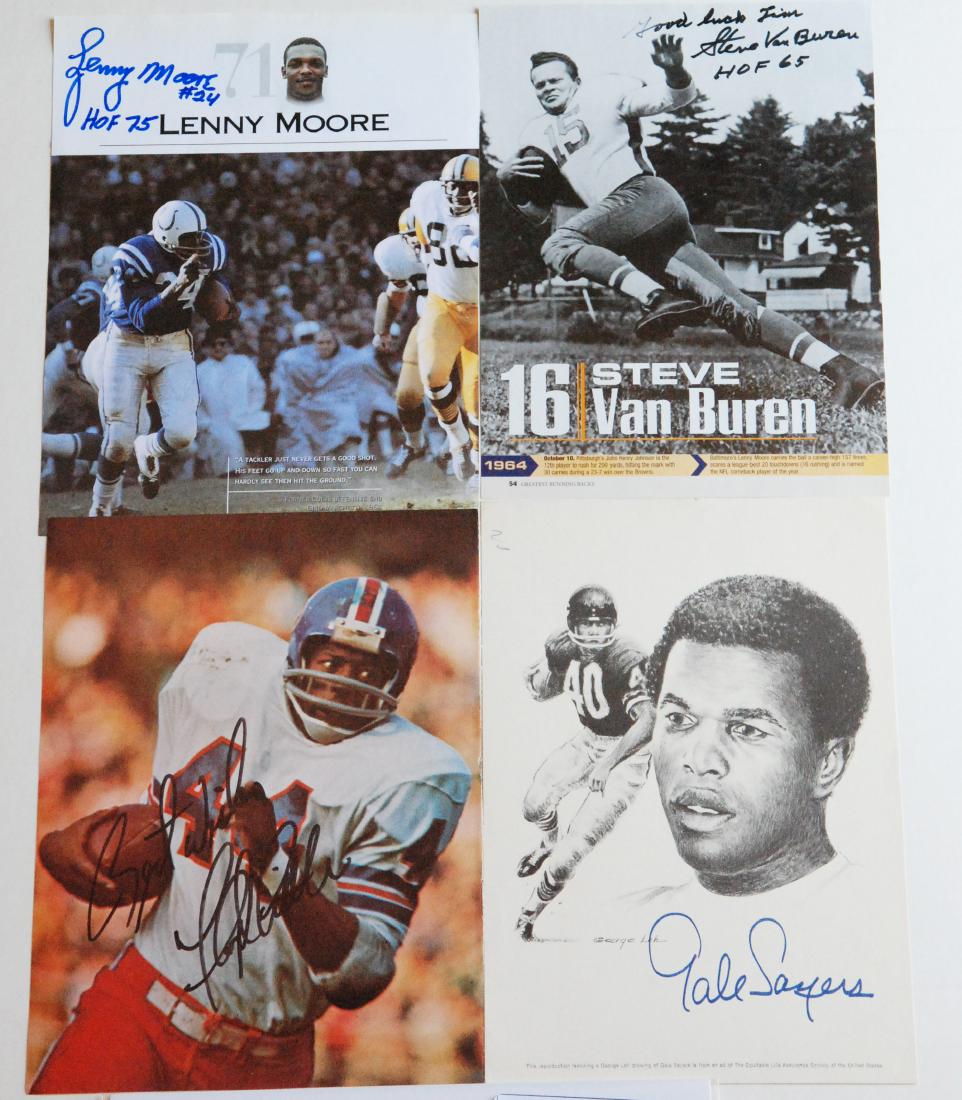 H.O.F. Run Backs Original Autographed Images: H.O.F. Running Backs, Steve VanBuren, Gale Sayers, Lenny Moore, Floyd Little. Original Autographed/Hand-Signed photos/images by some of the greats of the football.Â This group of four autographed i