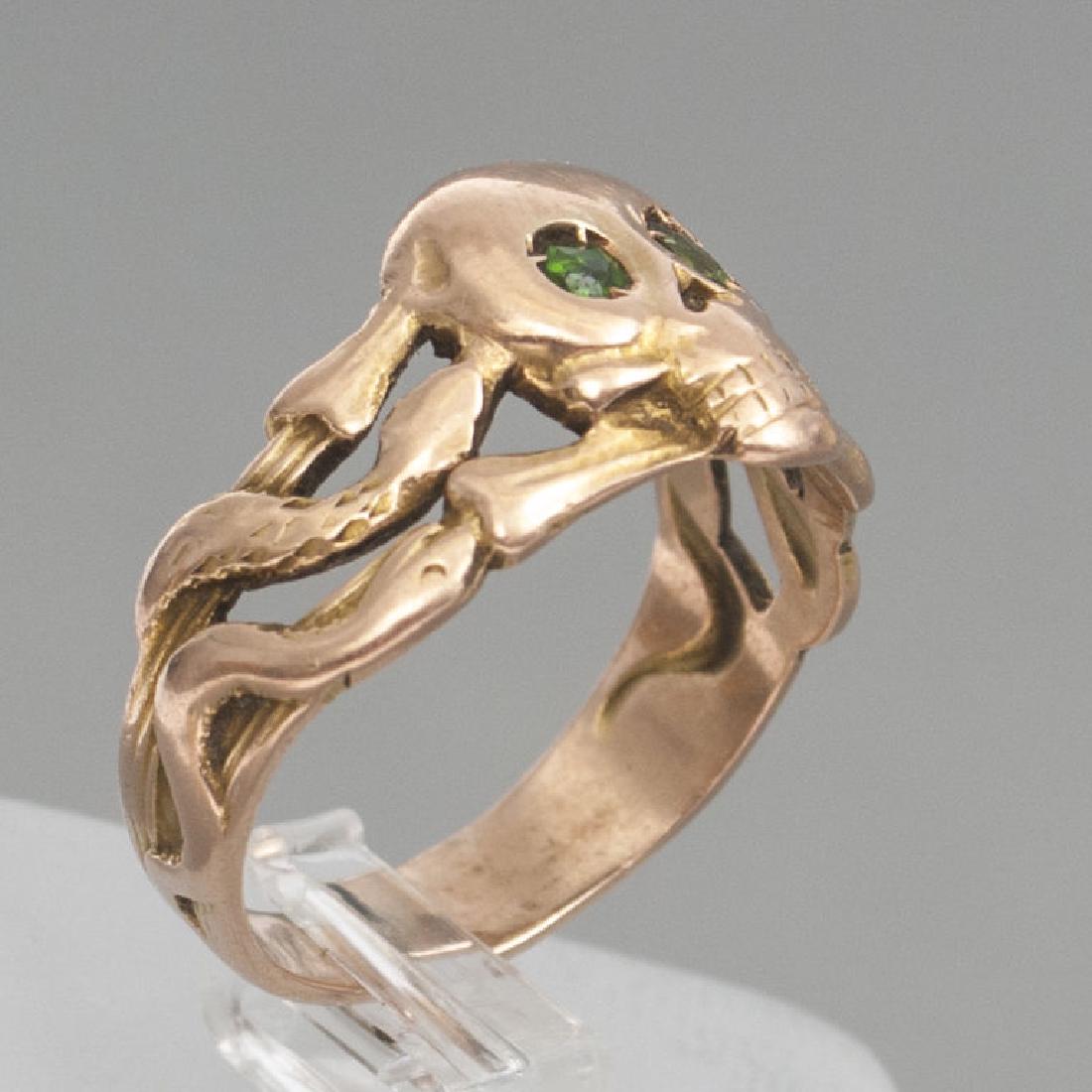 Gold (56) ring with emeralds, Russia (1 of 3)