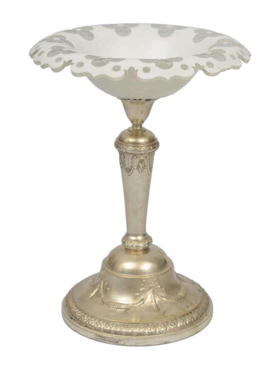 Russian Silver fruit bowl with glass by Grachev brothers: Beginning of the 20th century, Grachev brothers, Russian Empire. Silver, 84th proof, glass. Height 30 cm