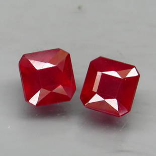 Natural African Ruby Pair 3.45 Ct: GEM TYPE :RubyWEIGHT :3.45 Ct.;SIZE :5.5 X 5.5 Mm.;QUANTITY :2 Pieces;COLOR :Top Red;CLARITY :TransparentLUSTER :Superior;ORIGIN :Mozambique, Africa;TREATMENT :Heated;HARDNESS :9