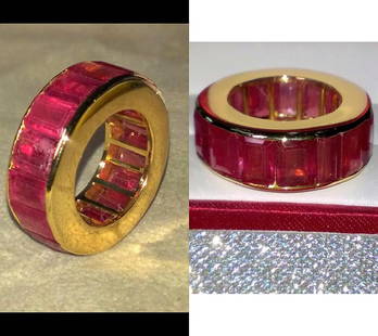 Natural Ruby 25.6 Cts & Solid Gold Eternity Band: Natural Ruby 25.6 Cts & Solid Gold Eternity Band.....14k solid yellow Gold 6 Grams; Natural Ruby 25.6 Carats; Please advise us your ring size after you win this Ring.