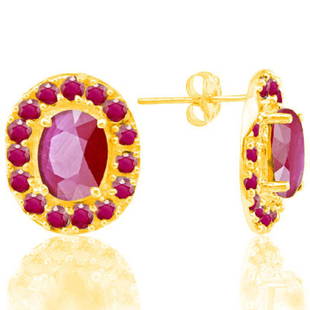 Genuine Ruby 7.02 carats Soild Gold Earrings: 10k solid gold 5.08 grams; AFRICAN RUBYQuantity:2; Cut:OVAL CUT; Carat:4.730Clarity:VERY GOOD; Color:CARDINAL RED; AFRICAN RUBYQuantity:50; Cut:ROUND CUT; Carat:2.300Clarity:VERY GOOD;Color:CARDINAL