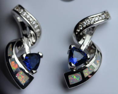 Natural London Blue Topaz & Opal Earrings: Natural London Blue Topaz & Opal Earrings........Made in Canada