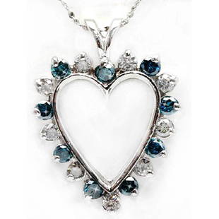 Blue & White Diamond 1.50 ct Soild Gold Heart Pendant: 10k solid white Gold; Blue Diamonds 0.80 cts...SI1/I2...columbia blue color....; white diamonds 0.70 ct..SI1/I2 -G/I..