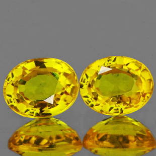 Natural Canary Yellow Sapphire Pair: Natural Yellow Sapphire............ WEIGHT : 1.05 cts; SHAPE : Oval; SIZE ( L x W x D ) : 5.50 x 4.50 mm; QUANTITY : 2 pieces ( Perfectly Matched Pair) COLOR : Top Canary Yellow; CLARITY : IF-VVS1;