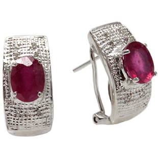 Genuine Ruby & Diamond Ear Ring: PLATINUM OVER 0.925 STERLING SILVER............Metal Weight by Gram:6.37;Total Weight by Gram:7.11; GENUINE RUBY......Quantity:2;Cut:OVAL CUT....Carat:3.643;Clarity:VERY GOOD;Color:BURGUNDY;GENUINE