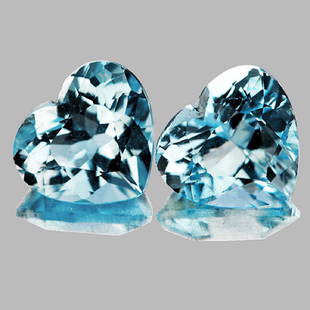 Natural Sky Blue Aquamarine Hearts Pair 6.5 MM - FL: Natural Aquamarine WEIGHT : 1.67 cts SHAPE : Heart SIZE ( L x W x D ) : 6.50 mm QUANTITY : 2 piece (Perfectly Matched Pair) COLOR : Top Sky Blue CLARITY : IF-VVS1 ORIGIN : Africa HARDNESS : 8 LUSTER