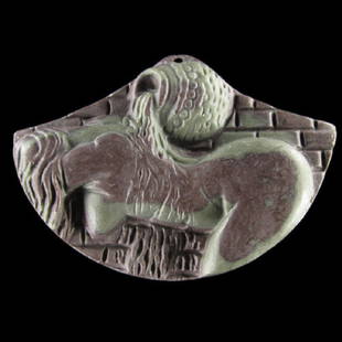 Hand Carved Pendant: Hand Carved pendant...Stone Name Ribbon Jasper *Overall Dimension 60x43x9 mm (2.362x1.693x0.354 inch )mm *Weight 165 carat*Mohs Hardness 7 *Source Natural *Treatments None *Drilled YES diameter