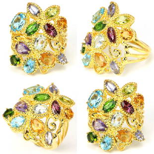 Natural Multi Gemstone Ring: REAL TOPAZ CHROM DIOPSIDE IOLITE PERIDOT 925 SILVER RING 14K YELLOW GOLD COATING; RING SIZE -7.00 can be resized;ITEM QUANTITY 1 ring; STONE SHAP EMIXED SHAPE STONE DIMENSION 7 X 5 MM. , 6 X 4