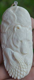 Hand Craved Pendant: Hand Carved Pendant......wolf, bear and eagle....70 mm height