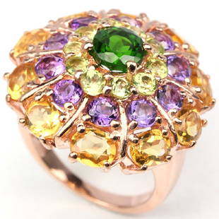 Natural Multi Gemstone Ring: STONE SHAPEOVAL & ROUND PORTUGUESE CUT;STONE DIMENSION5 X 4 MM. , 6 MM. , 3.5 MM.ITEM WEIGHT9.58 GRAMCOLORMULTI COLORCLARITYIF TO VVSLUSTERFASCINATINGTREATMENTNATURAL UNHEATEDORIGIN OF STONERUSSIA,