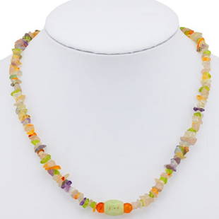 Natural Jade Pendant & Gemstone beads 150 cts Necklace: Natural Jade Pendant & Gemstone beads Necklace.....150 carats; gemstone.....coral, peridot, quartz and natural Jade pendant;