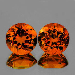Natural AAA Mandarin Orange Spessartite 5.70 mm - VVS: Natural Spessartite Garnet ....WEIGHT : 1.50 cts; SHAPE : Round' SIZE ( L x W x D ) : 5.70 mm; QUANTITY : 2 pieces (Perfectly Matched Pair) COLOR : Mandarin Orange AAA Color; CLARITY :
