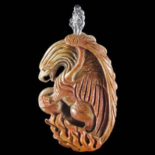 Natural Stone Hand carved Griffin Pendant: This is a hand carved Griffin Pendant bead *Stone Name Succor Creek Jasper *Overall Dimension 86x45x12 mm (3.386x1.772x0.472 inch )mm *Weight 235 ct/ 47 g/ 1.657878 oz *Mohs Hardness 7 *Source