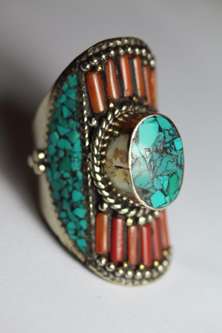 Tibet Hand Made Turquoise & Coral Ring (1 of 1)
