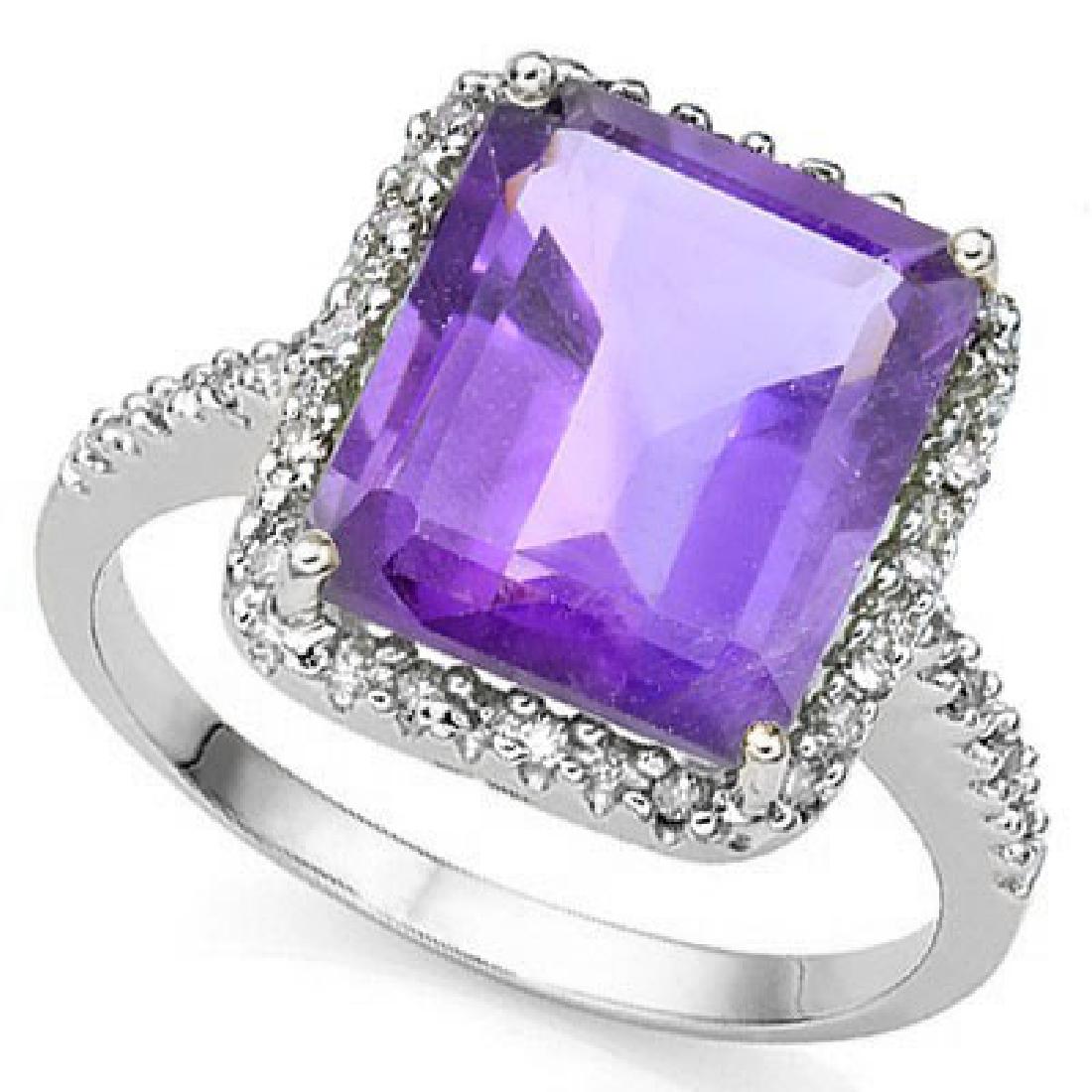 Natural Amethyst & Diamond 5.30 carats Ring: 925 STERLING SILVER............Metal Weight by Gram:4.42;Total Weight by Gram:5.49;Size:7; GENUINE DIAMOND...............Quantity:22;Cut:ROUND CUTCarat:0.130Clarity:SI1-I2Color:G-IAMETHYSTQuantity:1Cu
