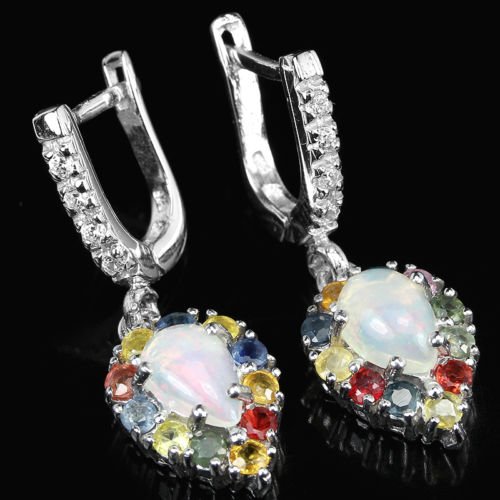 Natural Opal & Sapphire Earrings (1 of 1)