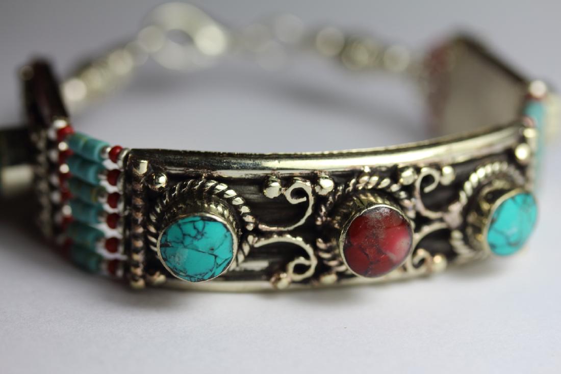 Tibet Hand Made Turquoise & Coral  Bracelet (1 of 1)