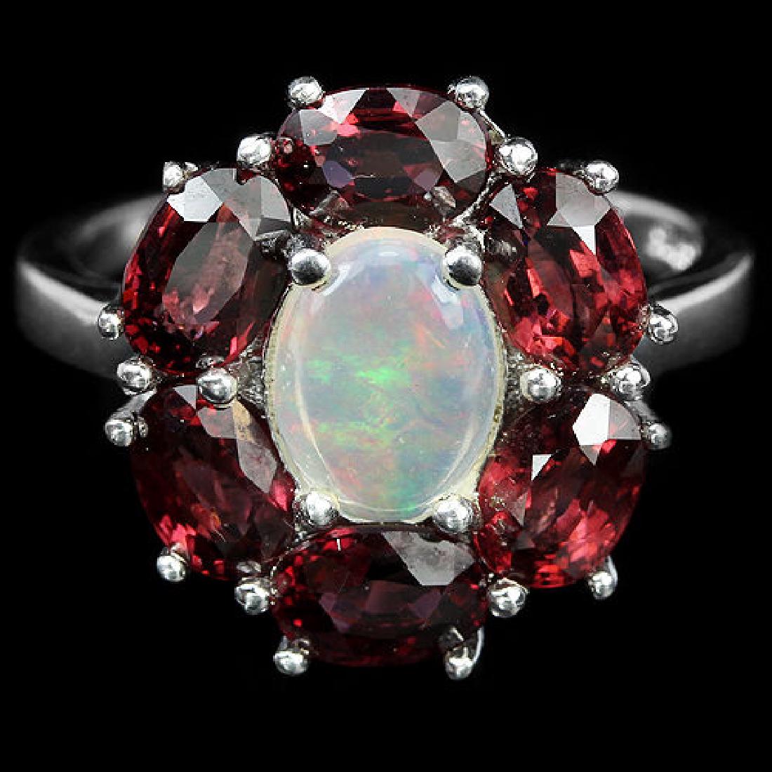 Natural White Opal and Rhodolite Garnet Ring (1 of 1)